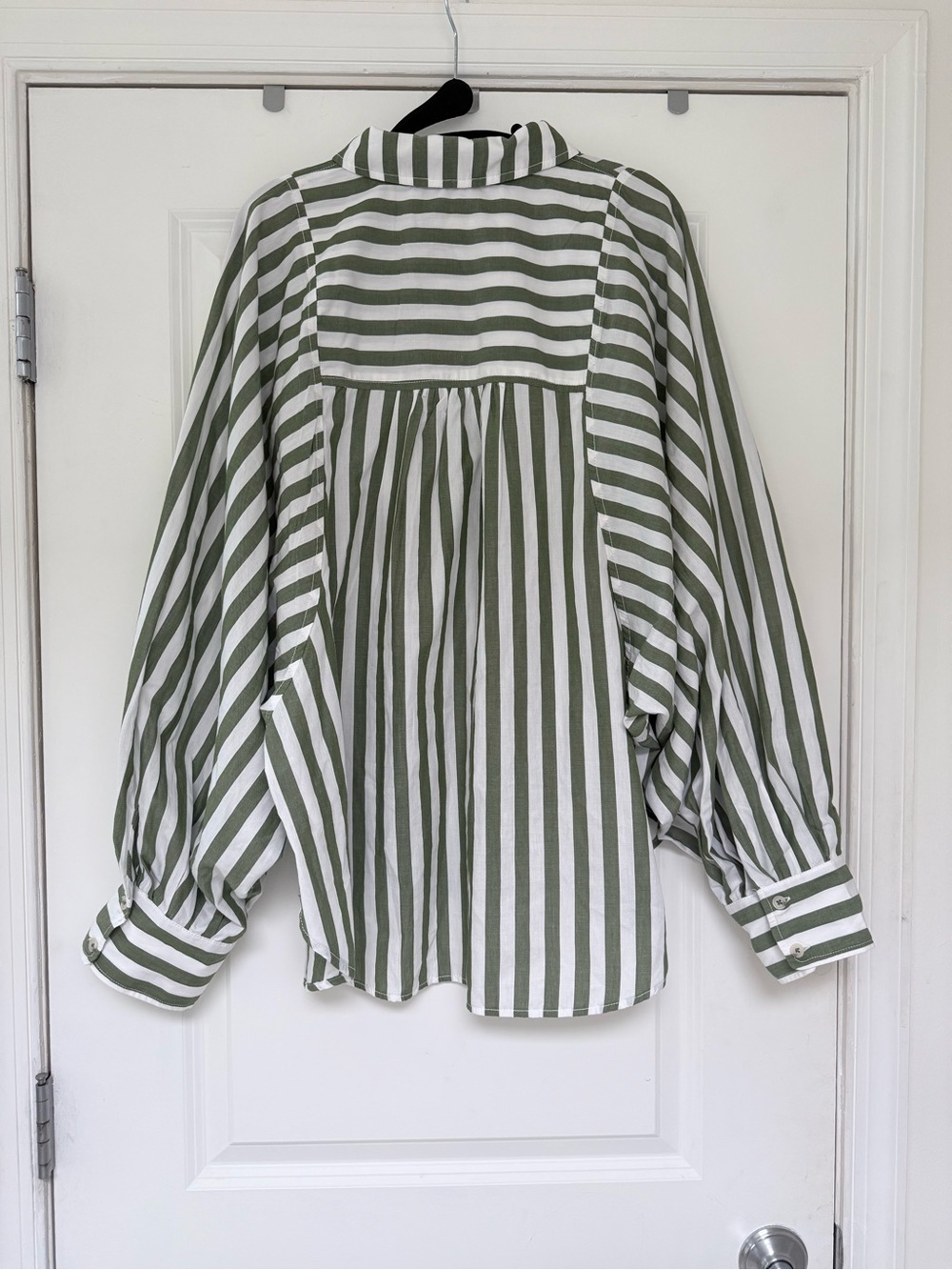 Anthro Pilcro Olive & White Bailey Boyfriend Striped Button-Down Shirt EUC | XL - Picture 4 of 5